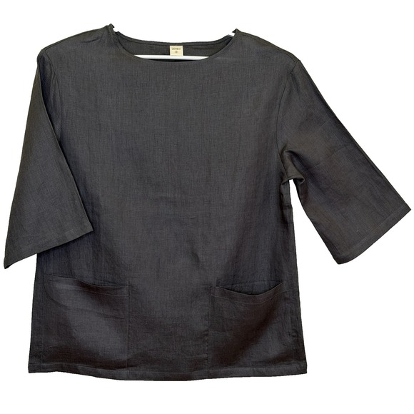 Lantico Tops - Lintico Tunic Top Womens Small Dark Gray 100% Linen Lagenlook 3/4 Sleeve Pockets